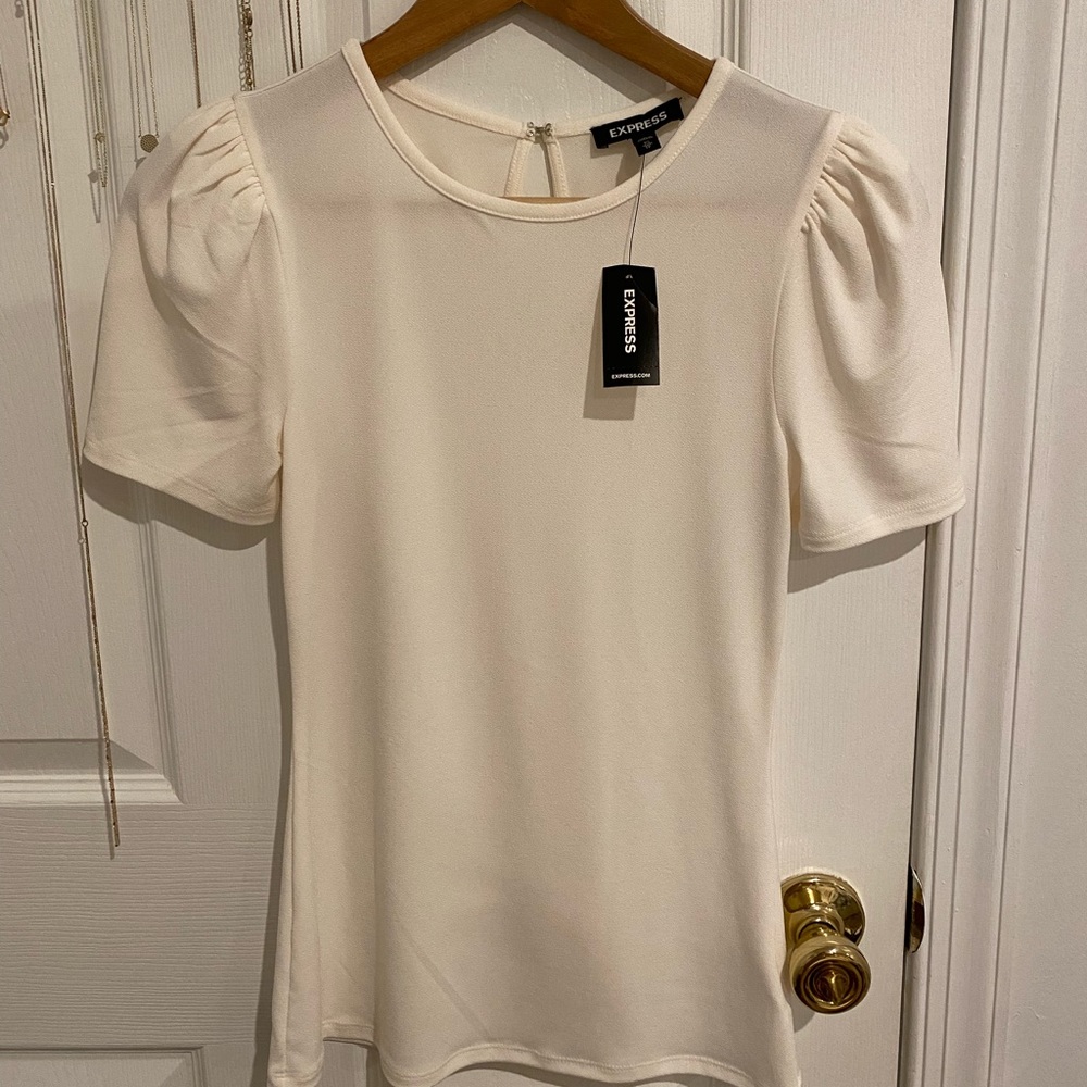 Express puff shoulder short sleeve top white